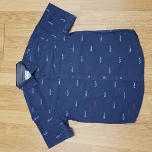 Distortion boys size 14 short sleeve button down shark shirt